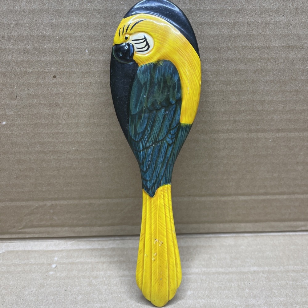 Vintage Parrot Hand Mirror 8.5" Painted Tropical Bird Vanity Makeup Mirror